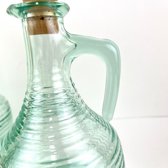 Crate and Barrel Cordoba Cruet Green Glass Set Oil and Vinegar - Picture 4 of 6